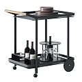 Modern Black Serving Cart With Wine Bottles Glasses And Plates