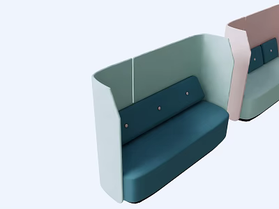 Modern Public Office Space With Teal Blue Pink Upholstered Seating And Dividers 3d model