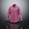 Pink Plaid Long Sleeve Collared Shirt With Front Pocket For Casual Style