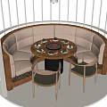 Circular Multi Person Sofa In Restaurant Booth With Dining Table And Chairs 3d model