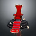 Luxurious Red Velvet Throne With Golden Decorations Red Carpet On Steps And Candles