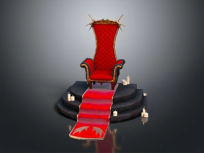 Luxurious Red Velvet Throne With Golden Decorations Red Carpet On Steps And Candles 3d model
