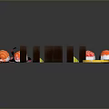 Shrimp Sushi And Various Sushi Rolls With Lemon Slice And Decorative Flower