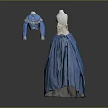 Vintage Blue Blouse And Full Skirt With White Top Displayed On Mannequin