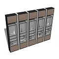 Five In A Row Modern Wooden Storage Cabinets With Glass Doors And Items Inside