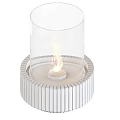 Modern Decorative Fireplace Component With Transparent Glass Cylinder Burning Flame And Black Ribbed Base
