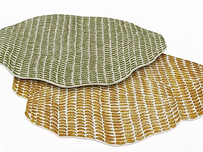 Stylish Rugs With Scalloped Edges And Patterned Designs In Two Tones 3d model