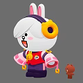Cute Cartoon Rabbit With Pink Ears Red Vest Yellow Decoration And Small Brown Bear Toy