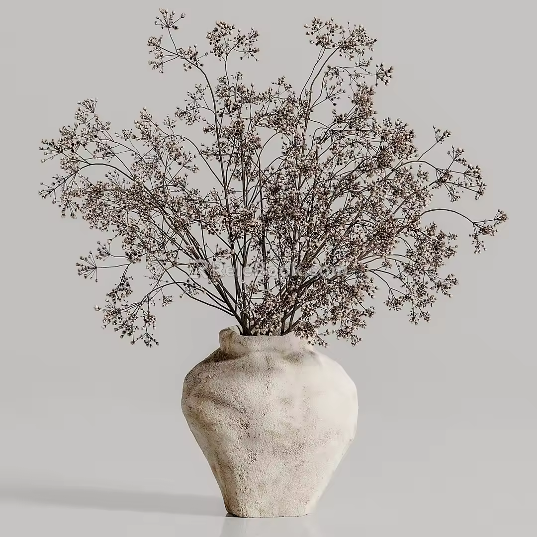 Qui Dried Branches Pottery Pot Vase 3d model