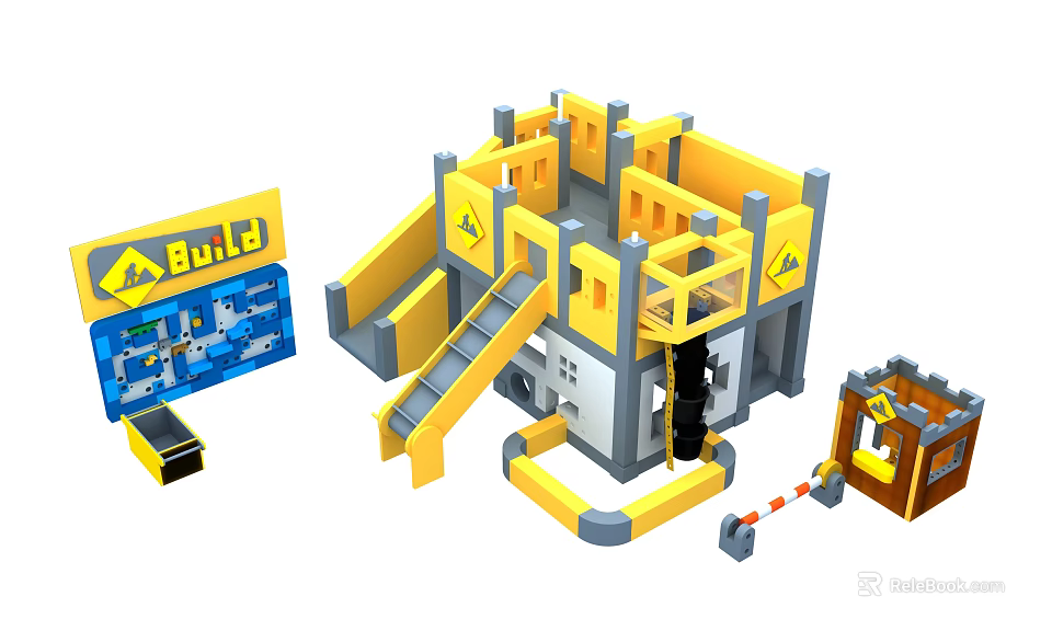 Yellow And Gray Building Blocks Construction Set With Slide Stairs And Platform Accessories 3d model 