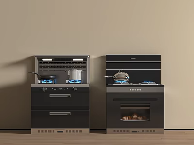 Black Built in Kitchen Appliances with Stoves and Oven for Modern Kitchen 3d model