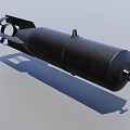 Black Cylindrical Military Aerial Bomb With Tail Fins And Metallic Shell Structure