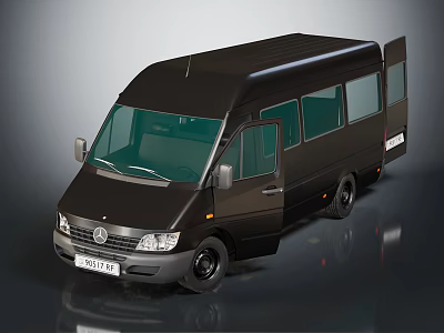 Black Mercedes Benz Van with Open Side Doors for Passenger Transport Modern Exterior 3d model