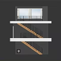 Modern Staircase With Wooden Steps Black Metal Railings And White Platforms In Two Story Structure