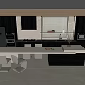 Modern Kitchen Interior With Island Counter Cabinets And White Chairs 3d model