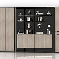Modern Wooden Bookcase With Black Finish Shelves Books Decorative Items Cabinet Doors Drawers