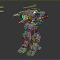 Detailed Mechanical Battle Mecha With Heavy Armor Twin Cannons And Robotic Legs Design