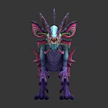 Colorful Mythical Winged Dragon Creature With Sharp Teeth And Multicolored Purple Pink Blue Scales