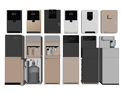 Modern Home Water Dispensers With Various Colors Designs And Temperature Control Features 3d model