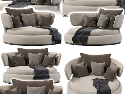 Modern Round Multi Person Sofa With Plush Pillows And Soft Blankets For Cozy Living Room 3d model