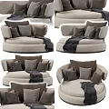 Modern Round Multi Person Sofa With Plush Pillows And Soft Blankets For Cozy Living Room