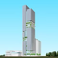 Modern Office Building With Glass Curtain Wall And Vertical Greenery In Urban Area