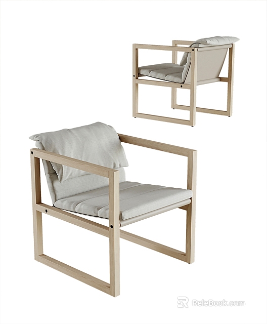 Modern Comfortable Lounge Chair With Wooden Frame And Light Beige Cushions 3d model 