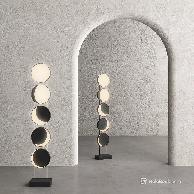 Modern Floor Lamp Design With Multi Layer Circular Shades In Gray Wall Interior 3d model