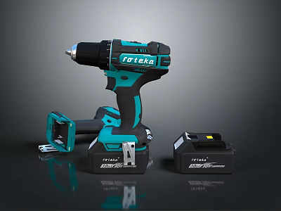 FPTools Cordless Drill With Teal And Black Design Battery Pack And Charger 3d model