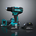 FPTools Cordless Drill With Teal And Black Design Battery Pack And Charger