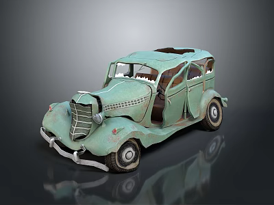 Vintage Green Car with Open Top Curved Body Classic Grille and Retro Wheels 3d model