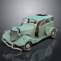 Vintage Green Car with Open Top Curved Body Classic Grille and Retro Wheels