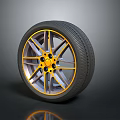 Car Wheel Tire With Yellow Silver Alloy Rim Black Rubber Automotive Part