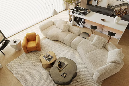 Modern Home Living Room Sofa Coffee Table Combination White Multi-person Sofa Leisure Chair Light Luxury Water Bar Acrylic Bar 3d model