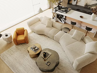 Modern Home Living Room Sofa Coffee Table Combination White Multi-person Sofa Leisure Chair Light Luxury Water Bar Acrylic Bar 3d model