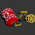 Colorful Weapon Design With Red Patterned Barrel Yellow Grip and Multiple Muzzles