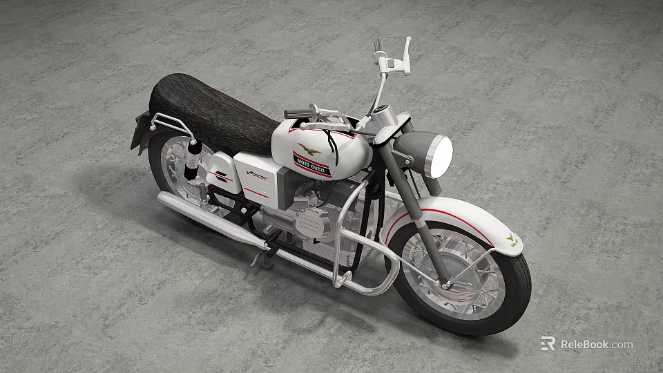 Vintage Motorcycle with White Body Red Stripes and Black Leather Seat Classic Design Round Headlight 3d model 