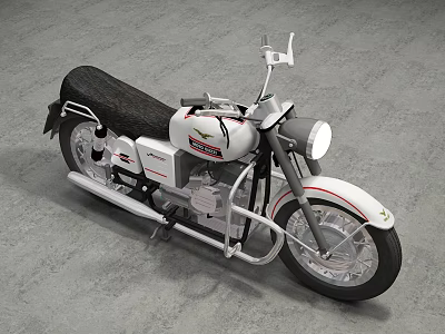 Vintage Motorcycle with White Body Red Stripes and Black Leather Seat Classic Design Round Headlight 3d model