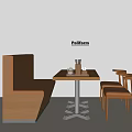 Poliform Dining Table Set With Wooden Table Orange Booth Chairs And Utensils 3d model