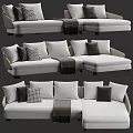 Gray L Shaped Sofa Interior With Plaid And Solid Color Pillows And Throw Blanket 3d model