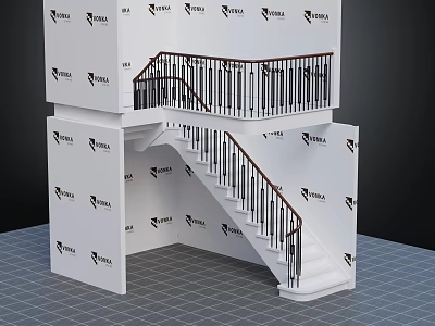 Modern Interior Staircase Design With White Steps Black Railings And Wooden Handrail 3d model