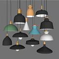 Modern Vibrant Pendant Lights with Diverse Designs and Gold Accents Hanging in