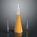 Space Rocket Launch Liftoff With Flaming Exhaust And Support Towers