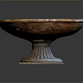 Stone Basin With Unique Textured Surface On Square Fluted Pedestal Base And Ornate Center Detail