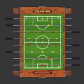 Wooden Foosball Table With Metal Legs Green Playing Surface Red Yellow Players And Black Rods