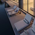 Modern Detached Villa With Swimming Pool Sun Loungers Glass Walls And Evening View
