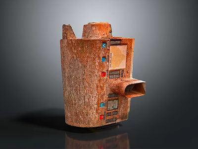 Abstract Rustic Textured Sculpture With Colorful Square Elements And Protruding Opening 3d model