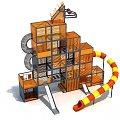 Garden Play Structure With Orange Cubic Frames And Red Yellow Spiral Slide 3d model