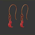 Elegant Gold Chain Drop Earrings With Red Flame Shaped Pendant