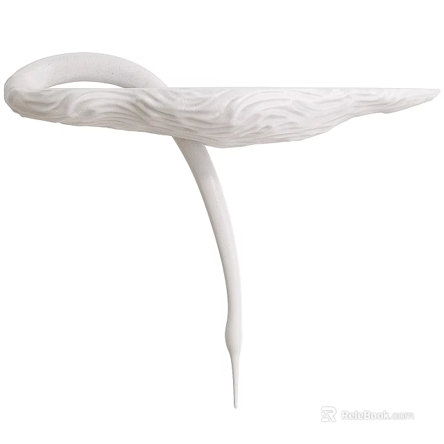 White Console Table With Wood Grain Texture And Curved Base Design 3d model 